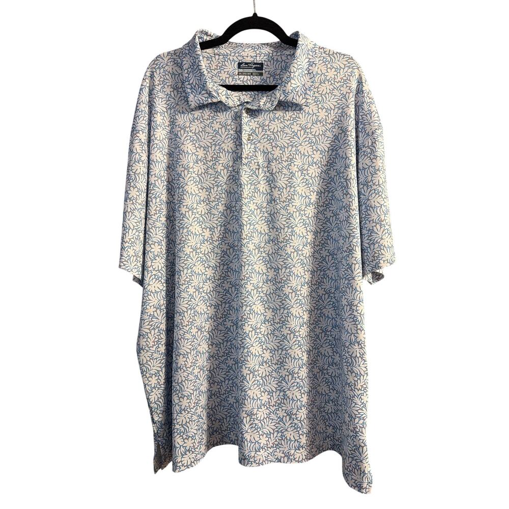 Ben Hogan Performance Men's White & Blue Leaves Short Sleeve Polo Shirt Size 3XL